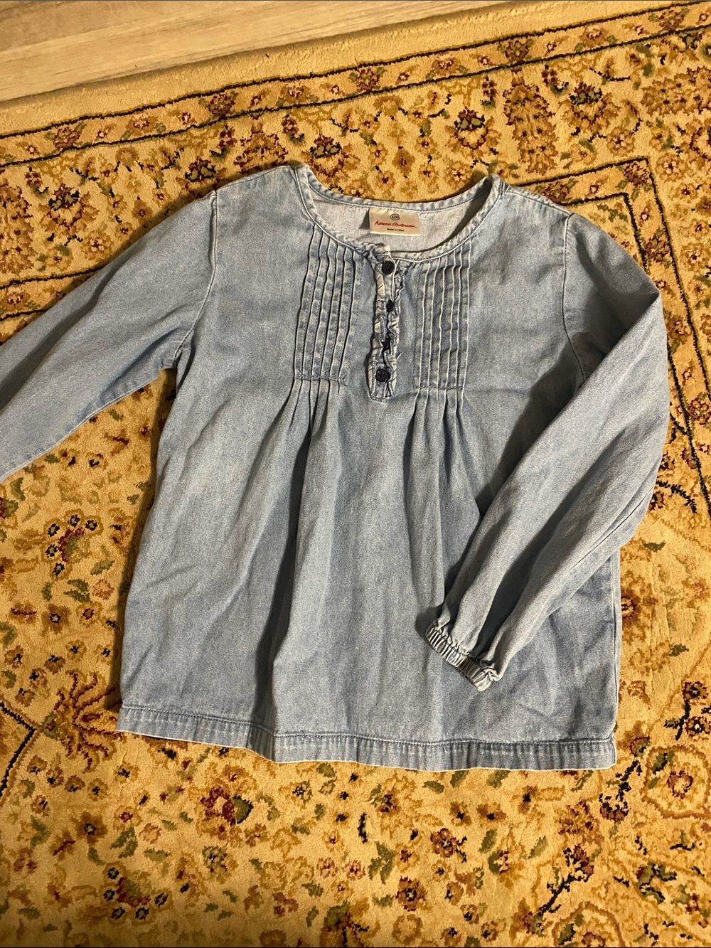 Hanna Andersson 120/6/7 Light Blue Denim Pintuck Peasant Top